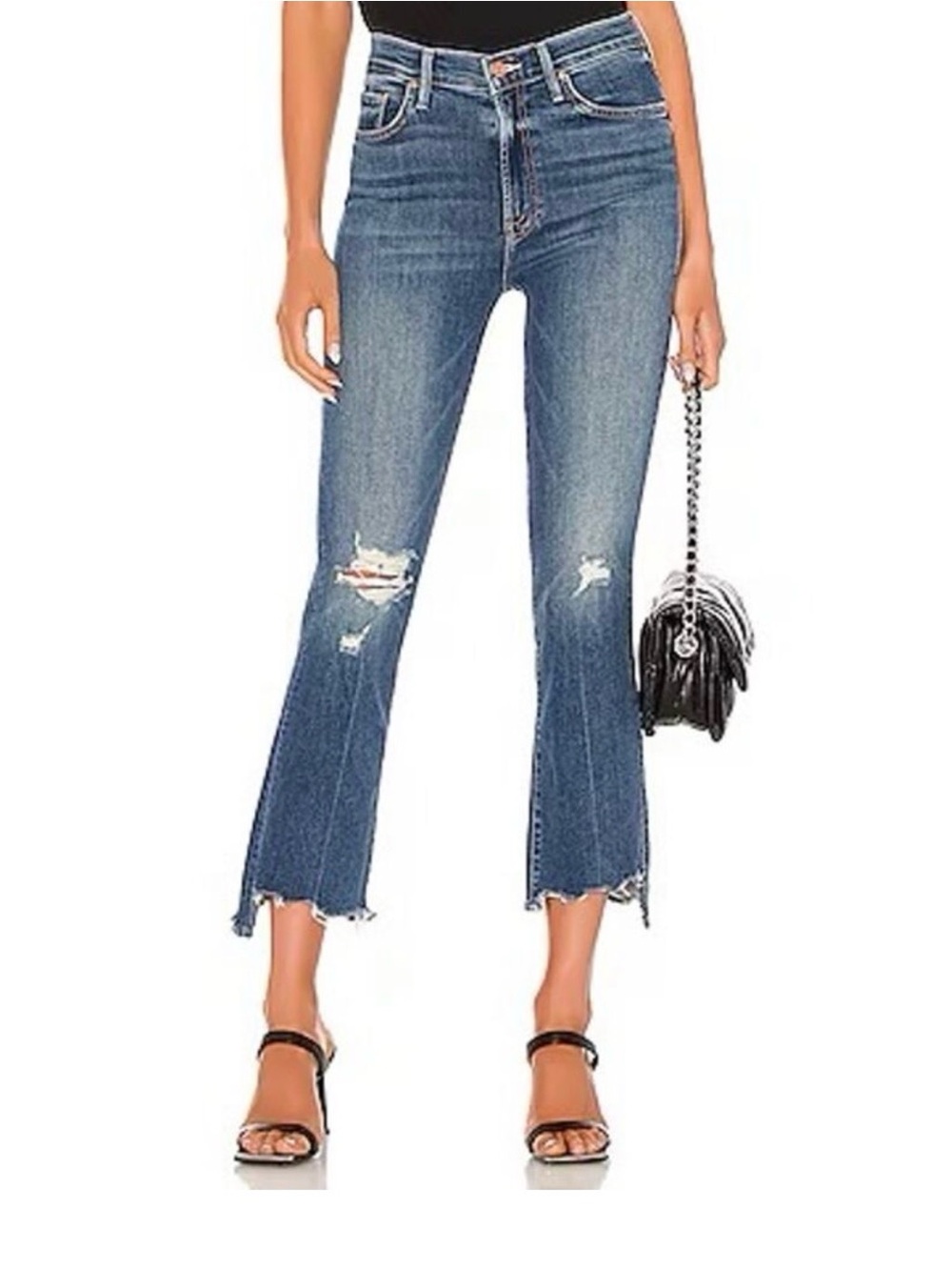 MOTHER 30 insider step crop chew fray cropped jeans - dancing on coals